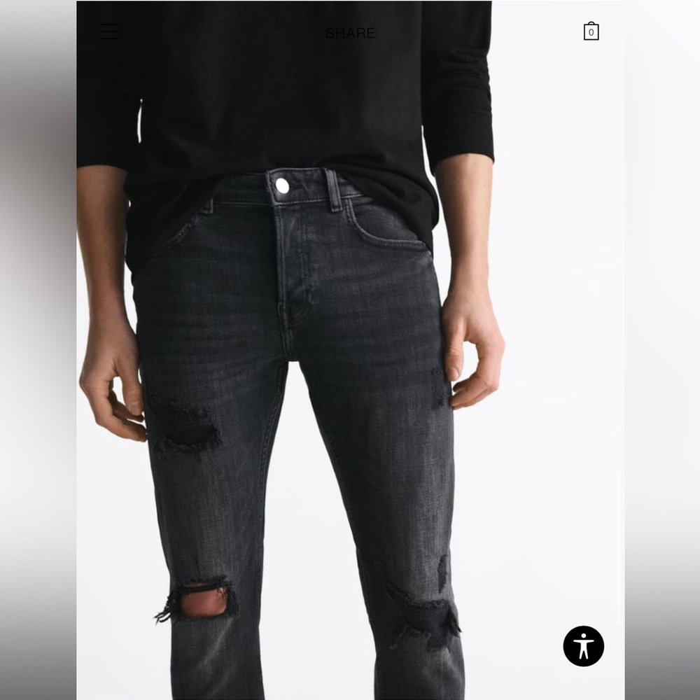 Zara RIPPED SKINNY JEANS IN BLACK